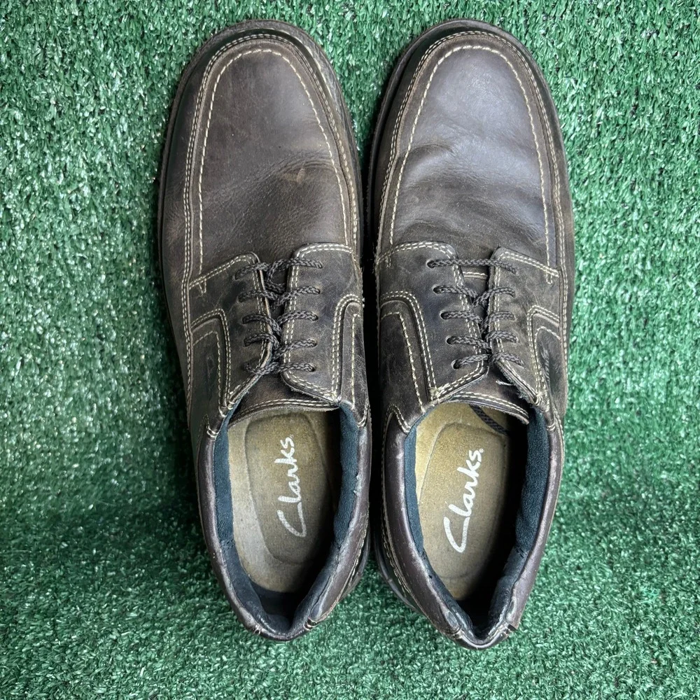 Clarks Leather Lace Up Apron Toe Oxford Formal Business Shoes Brown Mens 10.5M‎